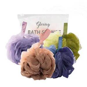 GLOWAY Dual-Tone Long Lasting Durable Exfoliating Loofah Bath Ball Soft Washable Shower Pouf Mesh Body Bath Sponge For Women Men