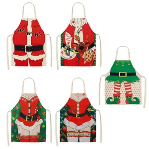 wholesale customized logo hair salon kitchen Cooking Novelty Xmas waterproof cotton aprons Santa Claus christmas aprons