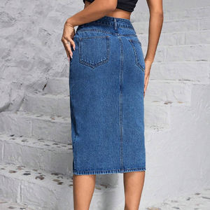 Nuevo Vestido de Mezclilla Casual para Mujer Estilo Y2K de Verano, Falda de Largo Medio con Cintura Irregular, Estilo Lindo con Decoración de Botones y Bolsillos - Product Image 2