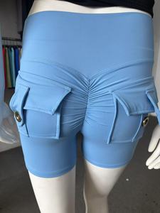 Short de gymnastique de <span class=keywords><strong>yoga</strong></span> et de course à pied jaune pour femme avec poches arrière 3D Scrunched Butt Design Respirant Ropa Deportiva Mujer - Product Image 6