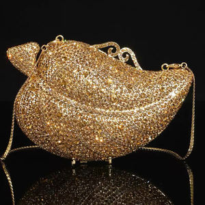 Hoge kwaliteit, modieuze avondclutch met strass-diamantdecoratie, kristallen bladvormige kettingband voor dinerfeesten - Product Image 1