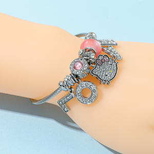 2025 New Trendy Glitter Cat Shiny <b>Moon</b> Love Charm <b>Bracelet</b> Stylish Zinc Alloy Rhodium Plated Unisex Fashion Jewelry Niche Design - Product Image 2