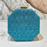 Pochette de Soirée de Luxe en Strass Cristal pour Femme, Mini Sac à Main Bleu en Forme de Boîte avec Chaîne, Sac Bandoulière pour Mariage, Fête, Bal de Promo, Dîner