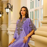 Robe Abaya élégante en polyester brodée pour femmes musulmanes du Moyen-Orient, style saoudien et de Dubaï, avec cordon, collection automne