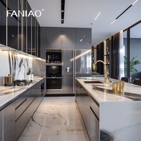 高端环保模块化现代玻璃厨房柜水槽水龙头储物架铰链拉手适用于公寓使用可定制