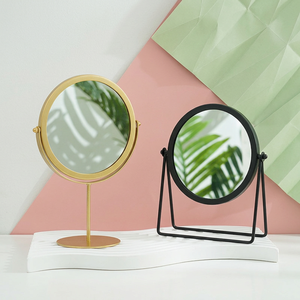 Wholesale Mini Round Shape Metal Framed <b>Mirrors</b> with Stand for Home Tabletop Decoration - Product Image 1