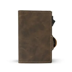 Billetera aluminio cartera rfid Бумажник мужской кожаный роскошный держатель для карт с зажимом для денег для хранения кредитных карт