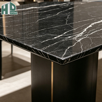 Table de salle à manger rectangulaire en marbre Nero Marquina noir poli, luxe moderne, directement de l'usine, pour cuisine, restaurant et hôtel