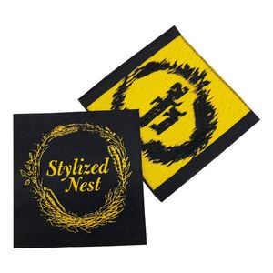 Étiquettes en tissu pour vêtements noires de haute qualité, personnalisées, avec logo tissé damassé - Product Image 3