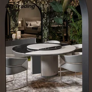 आधुनिक प्रकाश लक्जरी minimalist आलसी सुसान काले और सफेद सिलाई के साथ प्राकृतिक संगमरमर दौर खाने की मेज 1.6m