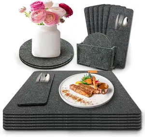 펠트 테이블 러너 세트 4 Placemats 및 8 컵 받침 펠트 눈송이 테이블 장식