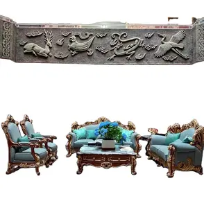 高端奢华欧洲古典雕刻木制切斯特菲尔德组合沙发套装单皮充气簇绒躺椅