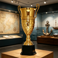Trophée en métal personnalisé en gros, coupe de champion finition or, deux poignées, base à motif échelle, trophée souvenir pour vainqueur d'événement
