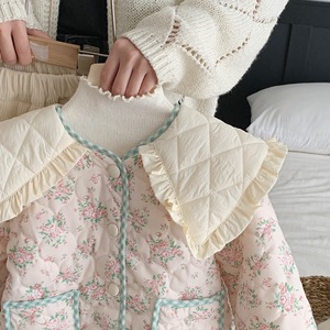Giacca autunno inverno per bambine corea di ispirazione coreana e dolce <span class=keywords><strong>abbigliamento</strong></span> set di Cardigan lungo e caldo cappotto imbottito in cotone con risvolto floreale - Product Image 3