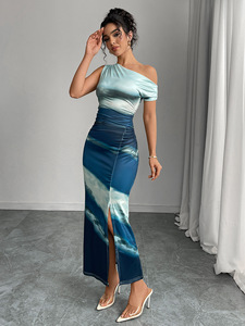 Vestido de Verano 2026 para Mujer, Estilo Europeo y Americano, Corte Entallado, Color en Contraste, Hombro Inclinado - Product Image 6