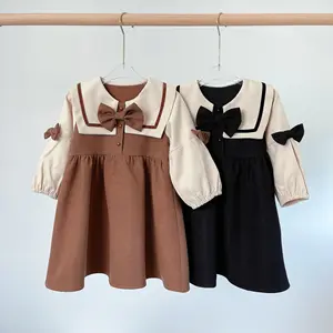 2023 autumn new princess color matching girls bowknot dress temperament baby children's clothing dress