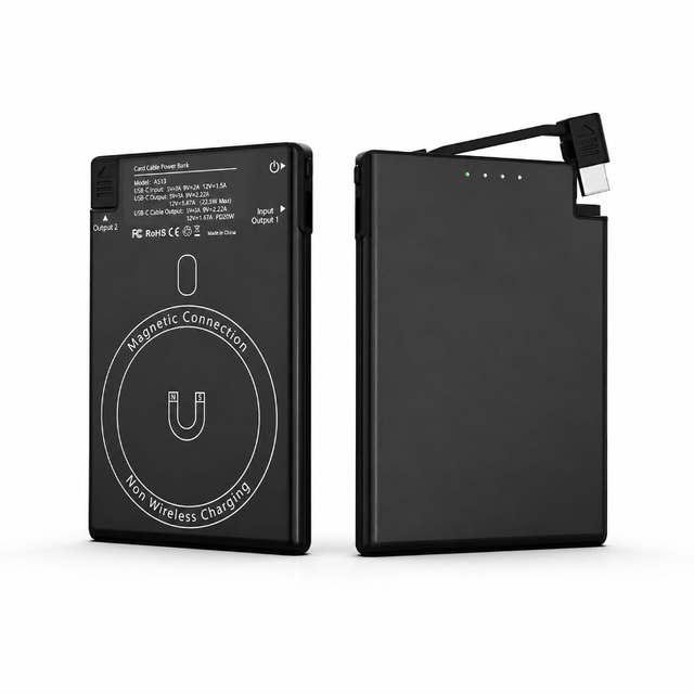 Slim Magnetic Power Bank with Integrated USB C Cable PD20W Fast Charging External Battery Pack