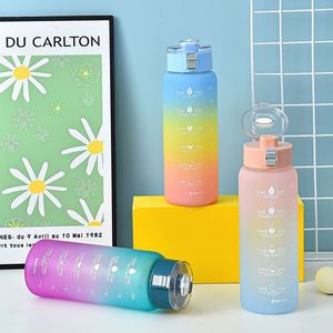 Gradient Color Matte <b>Drinking</b> Cup Bpa Free Sports Fitness <b>Plastic</b> Water Bottle With Motivational Time Mark & Filter Student Gift - Product Image 6