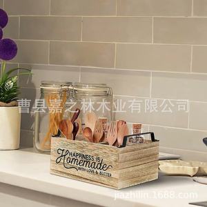 Boîte de rangement pour couverts de cuisine en bois, compartimentée, organisateur en bois massif, support de rangement pour articles divers de bureau, rectangle, multifonction - Product Image 2