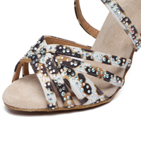 Chaussures de Danse Tango Salsa Latine Léopard Diamant 6/7.5/8.5/9/10cm pour Filles, Sandales de Danse en Cuir à Talons Hauts