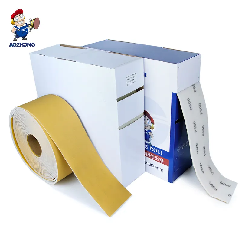 Vorgeschnittener abrasiver Schwamm rollo mit hintergrund gelbe abrasive Schleifpapier Gold Sandpapier beschichtet abrasiver Schleifschwamm rolle für Farbe