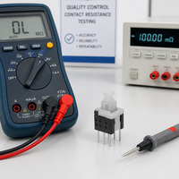 SUDA KAN-W5.8-A1 Interruttore di Controllo Elettronico Autobloccante con Pulsante, Alloggiamento in Plastica IP40, 6 Pin, Montaggio su PCB, DPDT 1NO1NC, 0.1A 24VDC