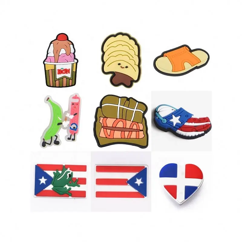 Encantos de zuecos divertidos de dibujos animados encantos de PVC suave encantos personalizados de la bandera de Puerto Rico encantos de zuecos