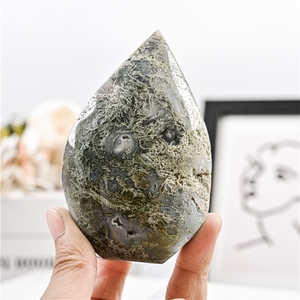 Adornos de Piedras Preciosas Pulidas de Ágata Musgosa Natural en Forma de Lágrima, Geoda de Ágata Druzy para Fines Decorativos - Product Image 4