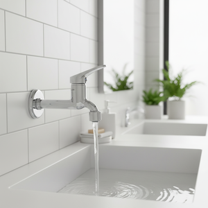 Grifo de Baño Moderno de Latón sin Plomo con Medidor, Monomando, Montaje en Cubierta, Distancia entre Ejes de 4 Pulgadas, Acabado Pulido Antirrayas - Product Image 3