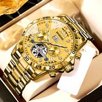 Montre automatique squelette de luxe pour homme, bracelet en métal, multifonction, calendrier, aiguilles lumineuses, montre-bracelet sport et affaires