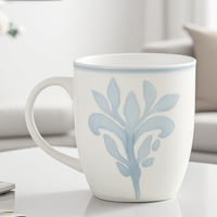 Mug à café en porcelaine motif feuille bleu clair, design moderne, compatible lave-vaisselle et micro-ondes, portable pour la maison et le bureau