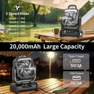 Ventilateur portable 20000mah à cinq vitesses, rechargeable par type-C, avec pulvérisation de refroidissement, ventilateur électrique pour extérieur, ventilateur de table USB avec lumière LED - Product Image 5