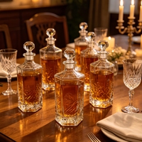 Botol Brandy Whisky Gin Tequila Mewah 500ml Isi Ulang Bentuk Heksagonal Kristal Bening Dengan Tutup Gabus Kaca