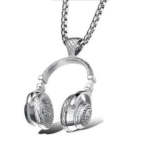 Wholesale fashion jewelry hiphop rock and roll earphone pendant necklace for couples headset headphone necklaces