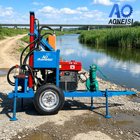 Foreuse mobile diesel pour puits d'eau de 150 m, machine hydraulique montée sur roues pour forage professionnel