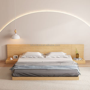 Minimalist Twin <b>Platform</b> <b>Bed</b> Set Low Profile Wooden Tatami Hotel <b>Bed</b> <b>Frame</b> with Headboard and Nightstand For 3 Star Hotel - Product Image 6