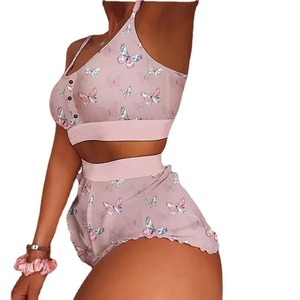 <span class=keywords><strong>Ensemble</strong></span> pyjama 2 pièces pour femmes et jeunes filles, tenue d'intérieur et de nuit mignonne, comprenant un haut caraco et un short, à prix abordable - Product Image 5