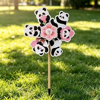 Moulin à vent décoratif Panda mignon 54 cm, fleur, jouet d'extérieur pour enfants, idéal pour les fêtes, décoration de jardin et pelouse, piquet animal