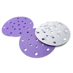 Nhà Máy 6 Inch 150Mm 17 Lỗ Màu Tím Gốm Móc Và Vòng Cát Giấy Mài Mòn Sanding Đĩa Để Đánh Bóng Carbody Và Putty