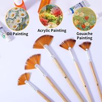 Lot de 5 pinceaux éventail pour peinture, pinceaux à peinture à l'huile et acrylique, pinceaux éventail pour artistes, poils en nylon, manche long en bois