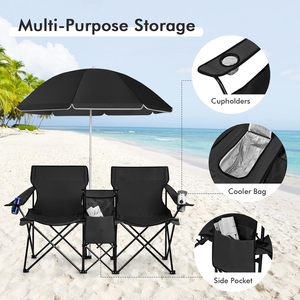 Double Camping Chair 2-Person Portable Beach Chair with Removable <b>Umbrella</b> Cup Holders & Carrying Bag Loveseat Chairs for Adults - Product Image 4