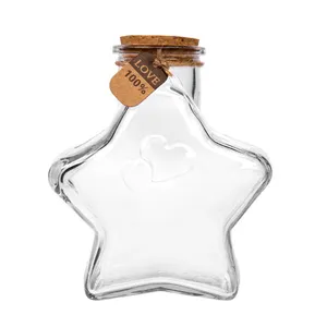 Botellas de corcho de vidrio vacías, frasco de cristal con forma de estrella, con tapas, 50ml