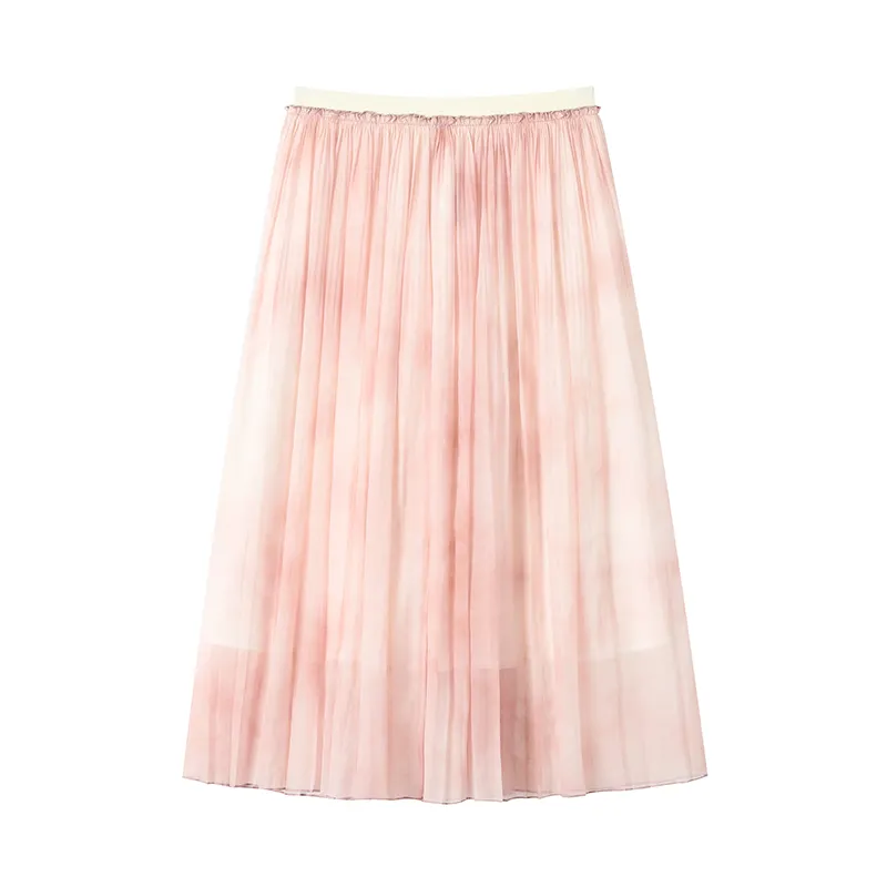 Поставщик theWangs 2022, женская летняя однотонная Милая однотонная плиссированная свободная летняя юбка с эластичным поясом, повседневная юбка