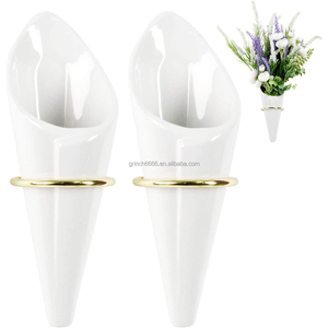 Cestini Da Fiori Sospesi A Cono – Vaso Per Parete Da Esterno – Decorazione Per Balcone E Giardino In Plastica Riciclata (Bianco/Caffè)
