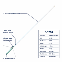 Antenne de station de base en fibre de verre BC200 UHF 430-490 MHz 6,5 dBi 200 W, connecteur N femelle, 1,7 m, communication radio fixe commerciale, mât IP67