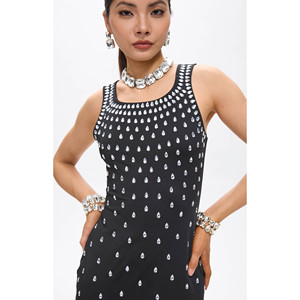 Abito lungo Zaka nero con cristalli decorativi - Product Image 4