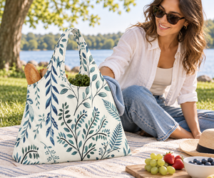 Foldable Leaf Pattern <b>Shopping</b> <b>Bag</b> Large Capacity Non Woven Fabric <b>Reusable</b> Tote With Shoulder Handle - Product Image 5