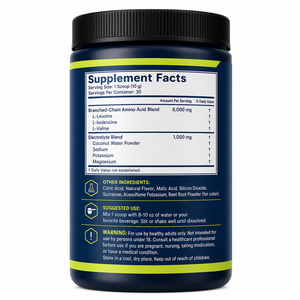 Poudre de BCAA certifiée naturelle pour marque privée, pré-entraînement, beauté, protéines, mélange EAA, électrolytes, monohydrate, 20-29g d'énergie - Product Image 6