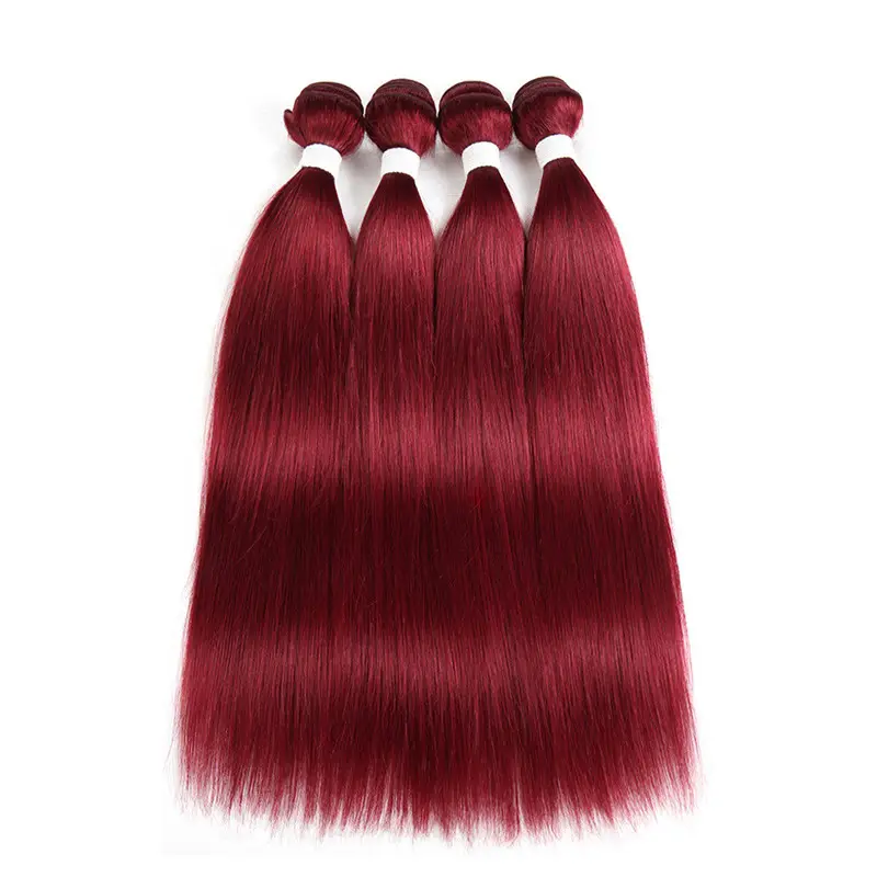 Indian Colored Hair Bundles Straight Wave BURG Red Burgundy Color Hair Extension
