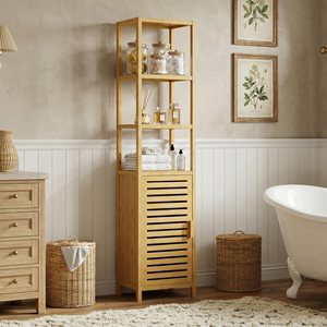 ชั้นวางของในห้องน้ำไม้ไผ่แบบทันสมัย 5 ชั้น แบบตั้งพื้น - Product Image 5